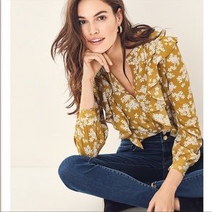 Ann Taylor V-neck button down mustard yellow blouse - size small